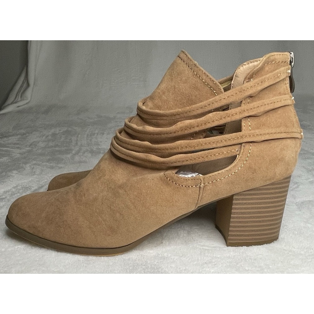 AMS Prize Ankle Boots Women's 11 Beige Brown Suede-Like Straps NEW
